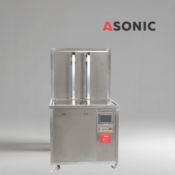 ASONIC IND-2000 Pulitore a ultrasuoni pneumatico, design robusto in acciaio inox con sollevamento pneumatico del cestello per le fabbriche.