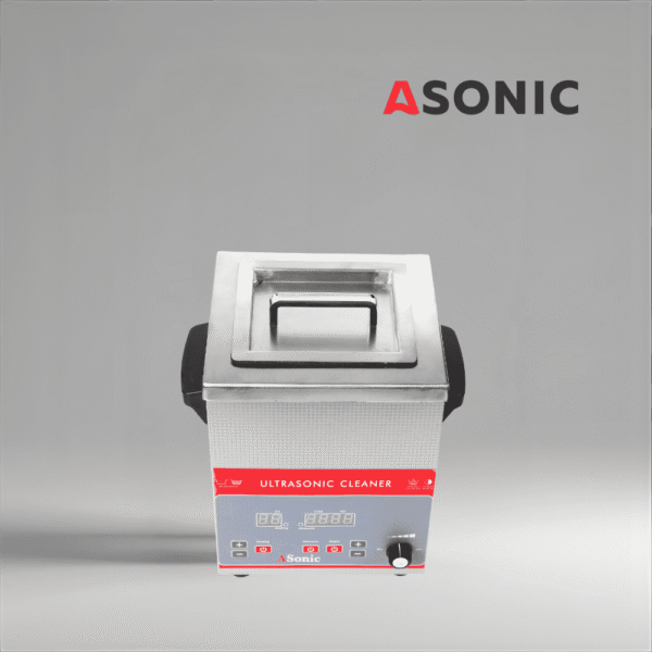 ASONIC Industrial 3L Pulitore a ultrasuoni con coperchio ASONIC 3L pulitore industriale a ultrasuoni con coperchio chiuso in acciaio inox per una pulizia precisa.