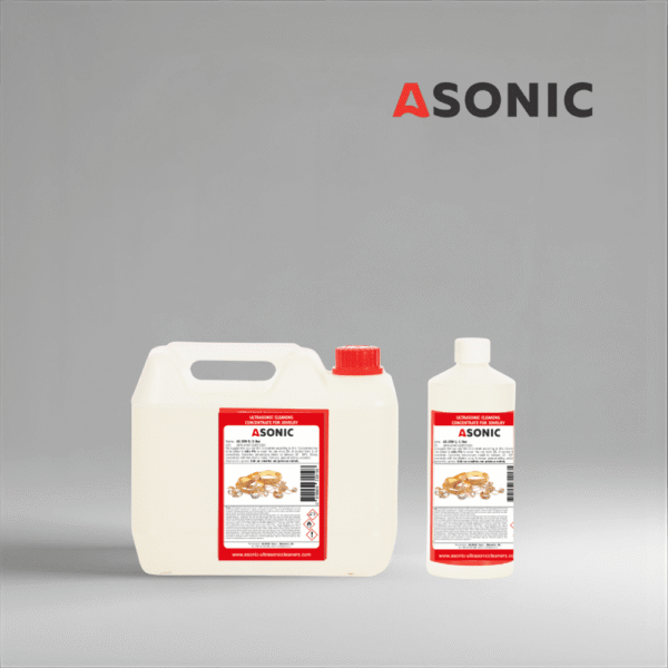 ASONIC AS-JEW - Soluzione di pulizia a ultrasuoni per gioielli ASONIC AS-JEW detergente in taniche da 1L, 5L e 25L per la pulizia ad ultrasuoni dei gioielli.