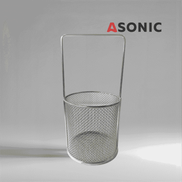 ASONIC-maniglia per cestino tondo piccolofi75mm ASONIC cestino rotondo in acciaio inox con manico Ø75mm, progettato per la pulizia a ultrasuoni di gioielli e utensili fini.