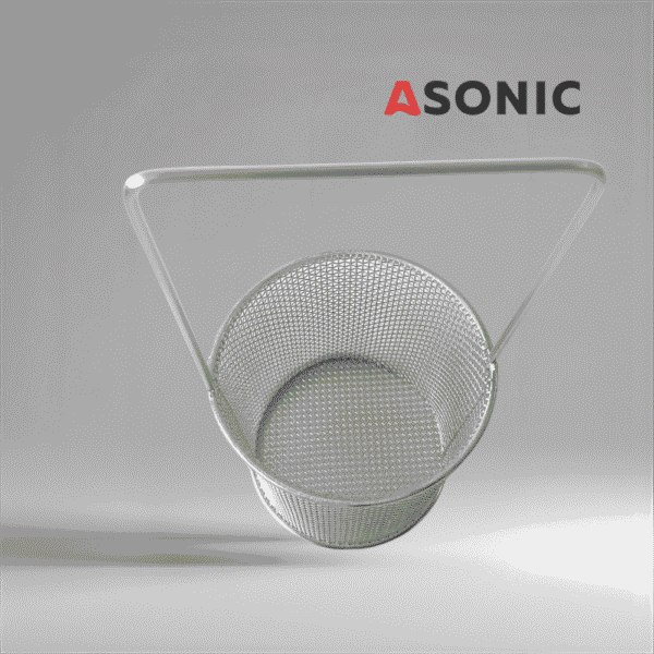 ASONIC-maniglia per cestino tondo piccolofi75mm1 "ASONIC cestino rotondo inox Ø75mm con manico, comodo accessorio per i pulitori a ultrasuoni, ideale per i piccoli oggetti.